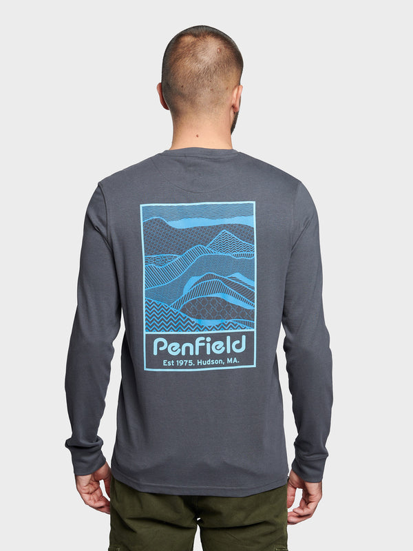 Penfield Sketch Mountain Back Graphic Long Sleeve T-shirts Herren Blau | P-8621509