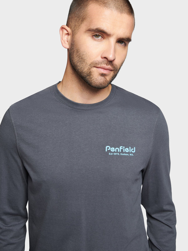 Penfield Sketch Mountain Back Graphic Long Sleeve T-shirts Herren Blau | P-8621509