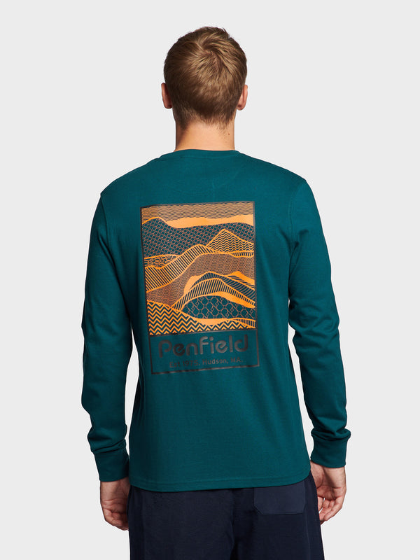 Penfield Sketch Mountain Back Graphic Long Sleeve T-shirts Herren Tiefestürkis | P-2105798